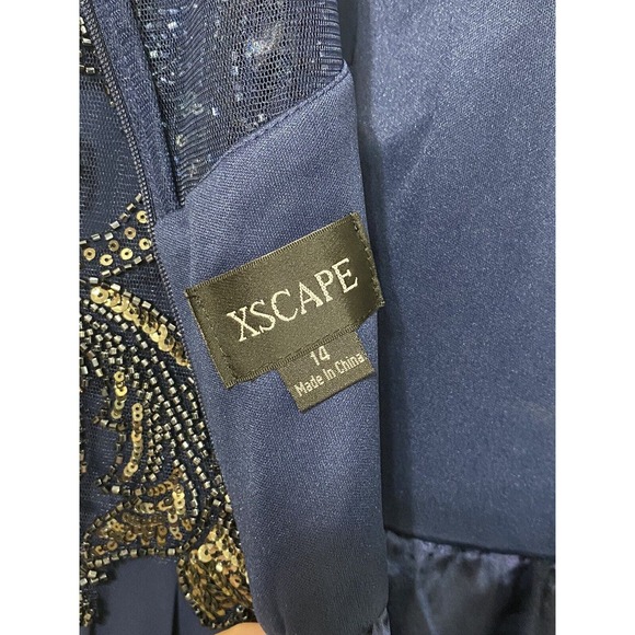 Xscape Navy Blue Embellished Chiffon Ball Gown Dress Wedding Mother Size 14 NWT - Picture 5 of 13